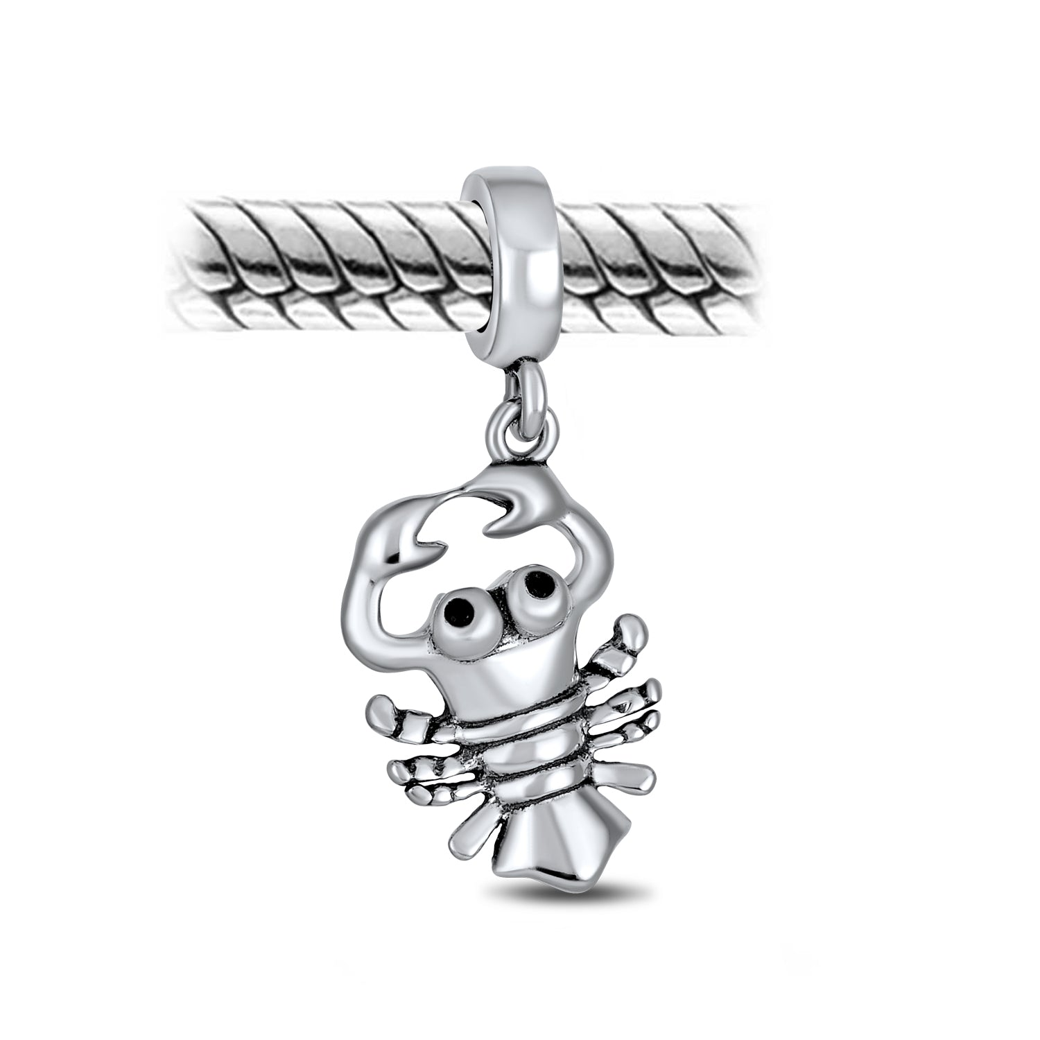 .925 Sterling Silver Nautical Lobster Vacation Travel Dangle Charm Bead for Bracelet