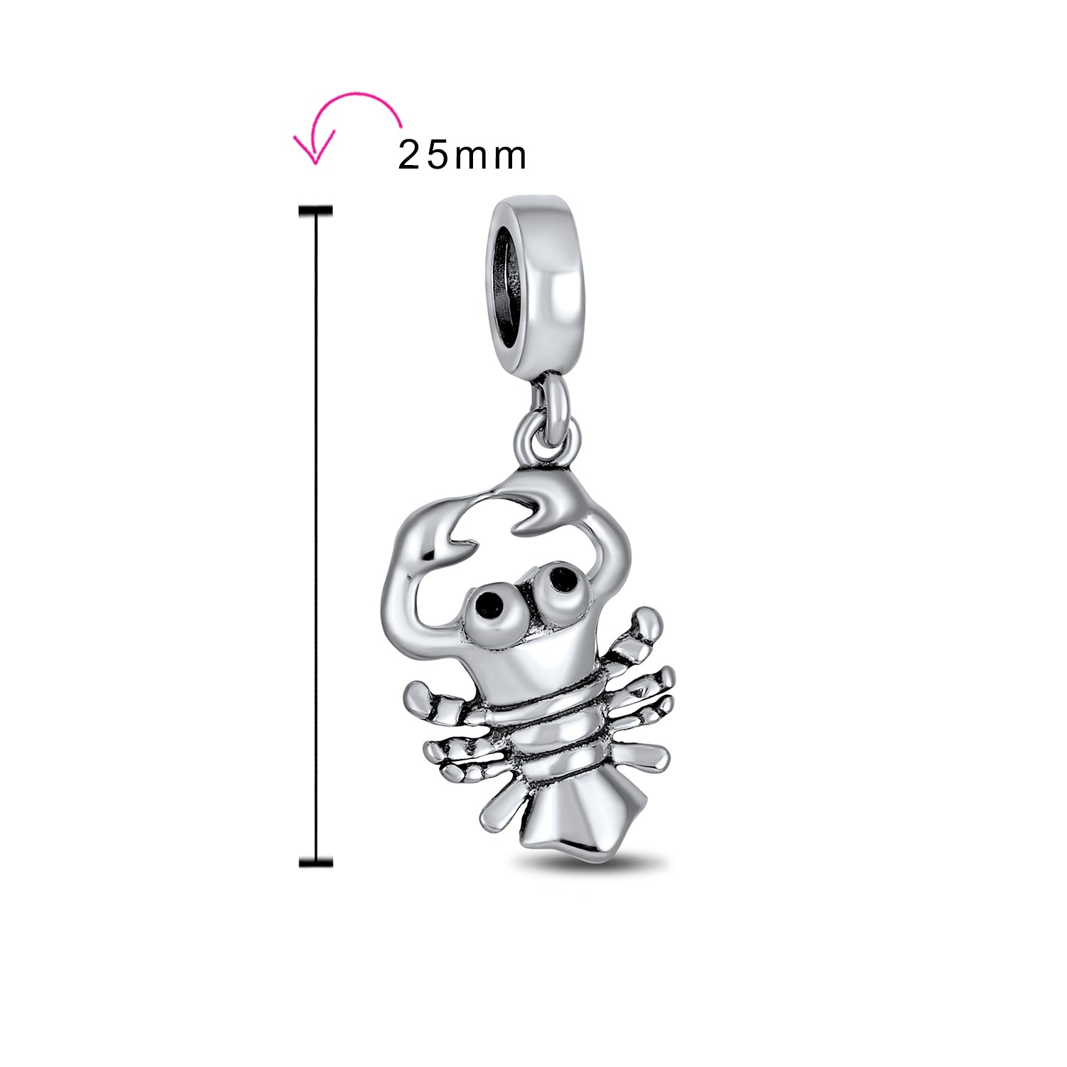 .925 Sterling Silver Nautical Lobster Vacation Travel Dangle Charm Bead for Bracelet