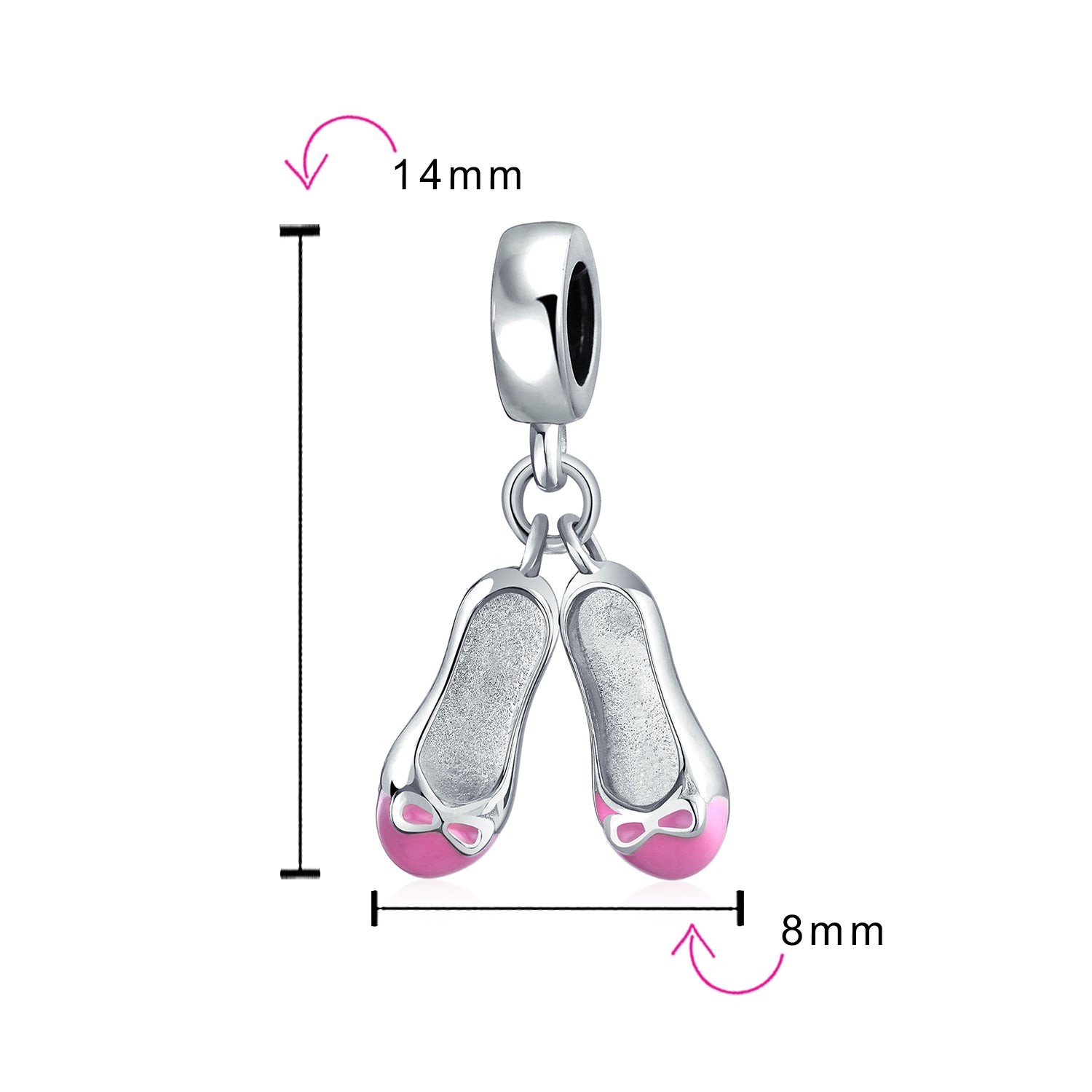 Sterling Silver Pink White Prima Ballerina Shoes Ballet Slipper Dangling Bead Charm for Bracelet