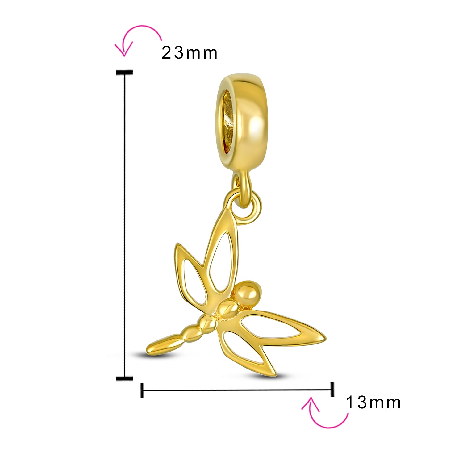 .925 Sterling Silver Dragonfly Firefly Butterfly Dangle Charm Bead 14K Gold Plated for Bracelet