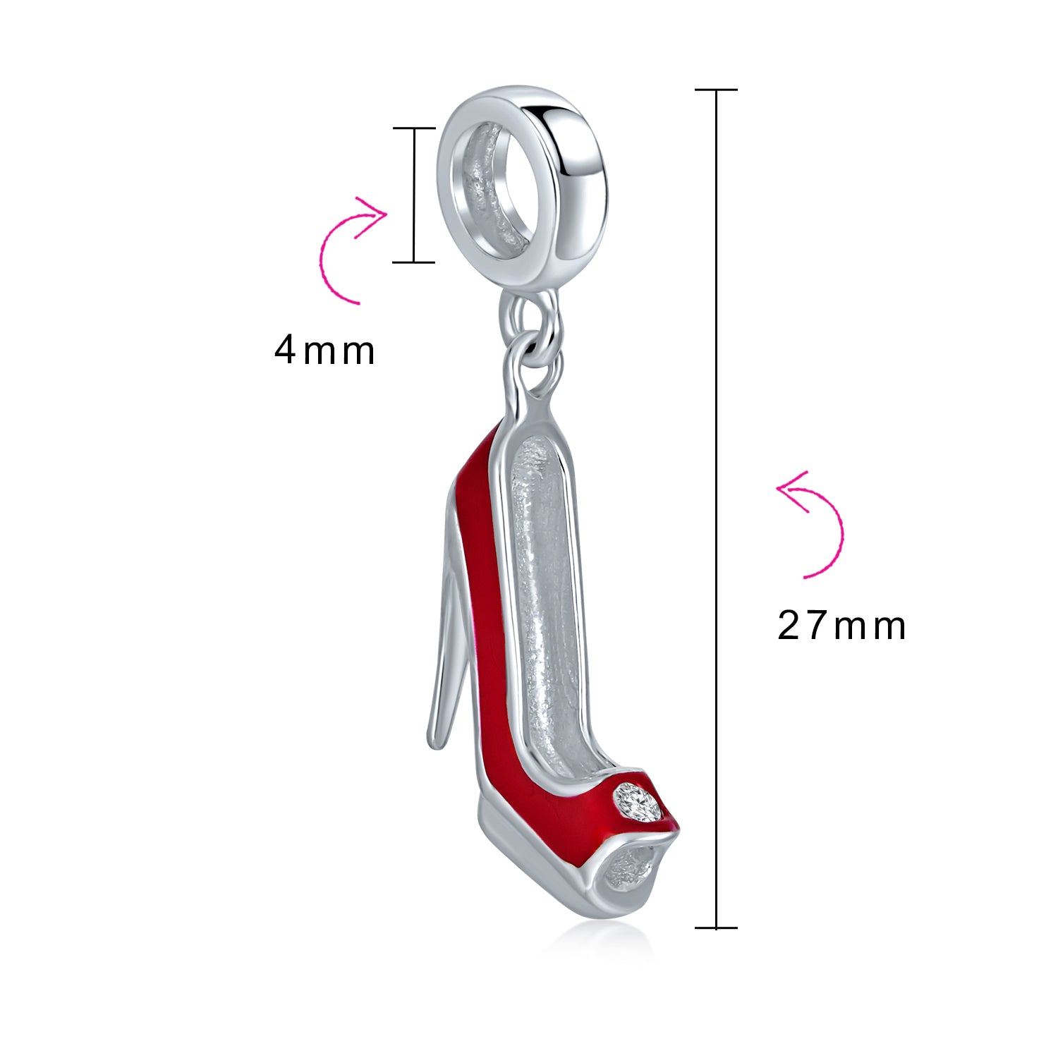 .925 Sterling Silver Designer Style Stiletto Red High Heel Shoe Charm Dangle Charm Bead for Bracelet