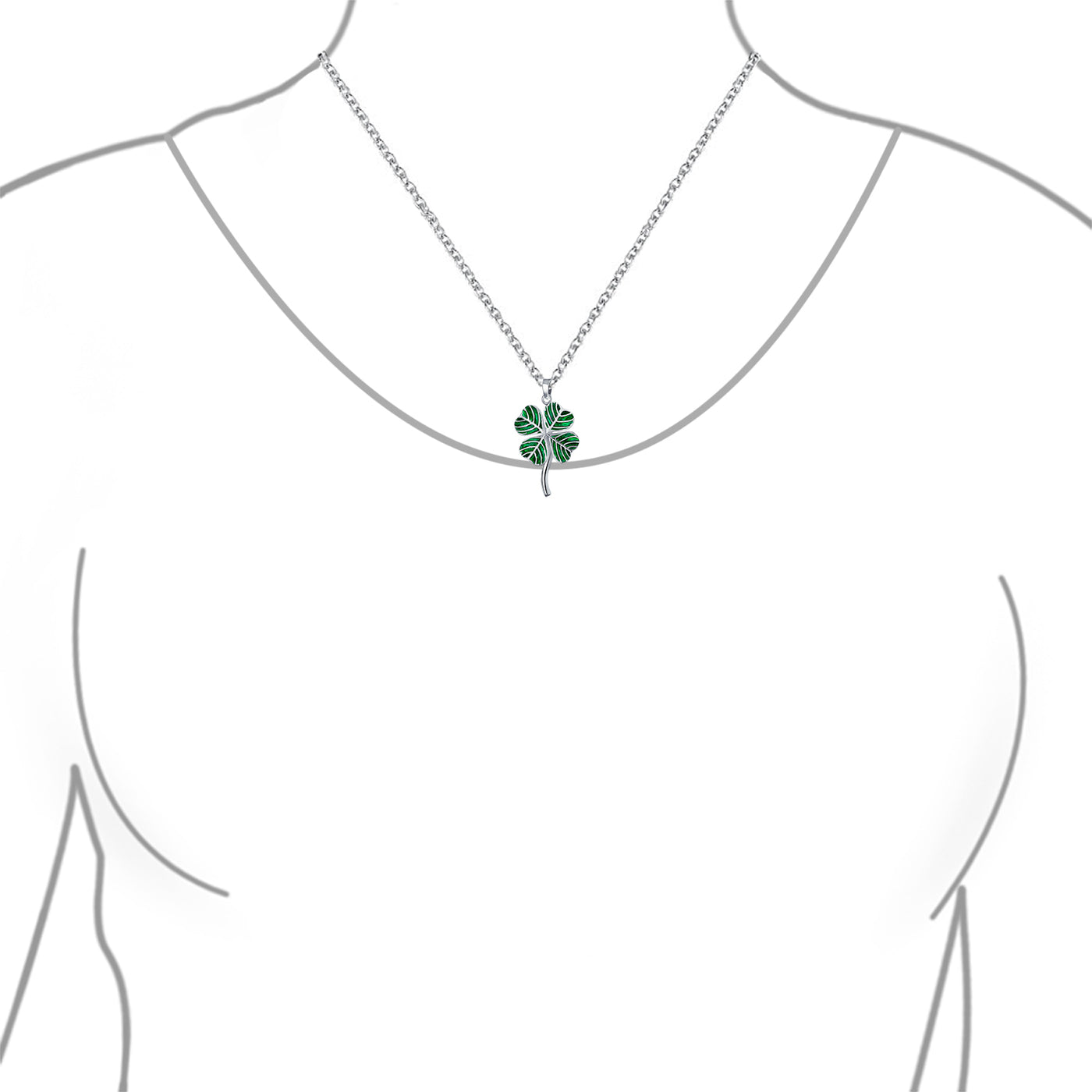 Saint Patrick Shamrock Good Luck Charm Pendant Necklace in Sterling Silver