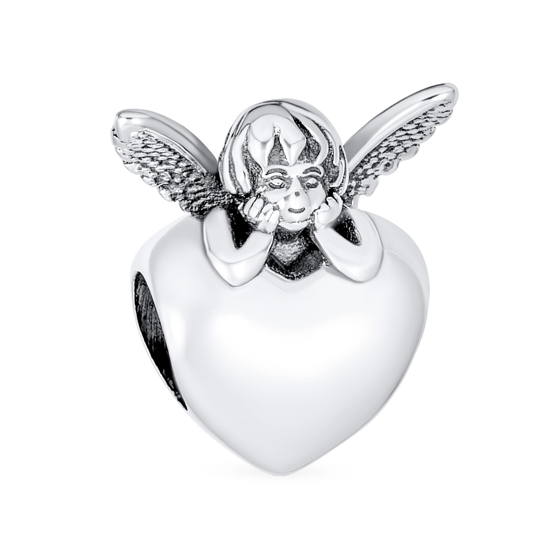 .925 Sterling Silver Guardian Fairy Angel Cherub Wings Heart & Cloud Word Dreamer Charm Bead (Set)