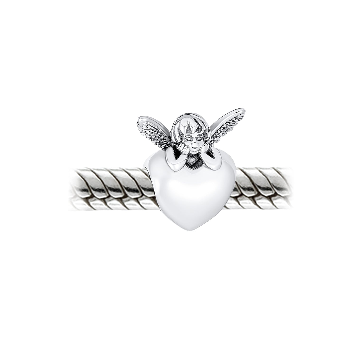 .925 Sterling Silver Guardian Fairy Angel Cherub Wings Heart & Cloud Word Dreamer Charm Bead (Set)