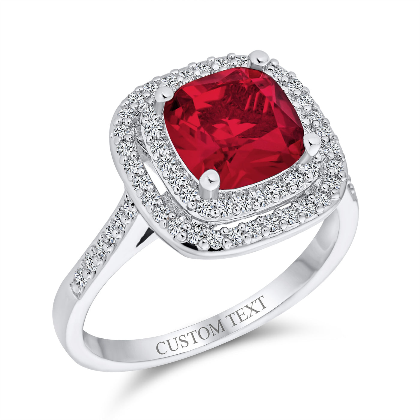 Large Fashion Solitaire CZ Ruby Red Vintage Cocktail Statement Ring Silver Plated