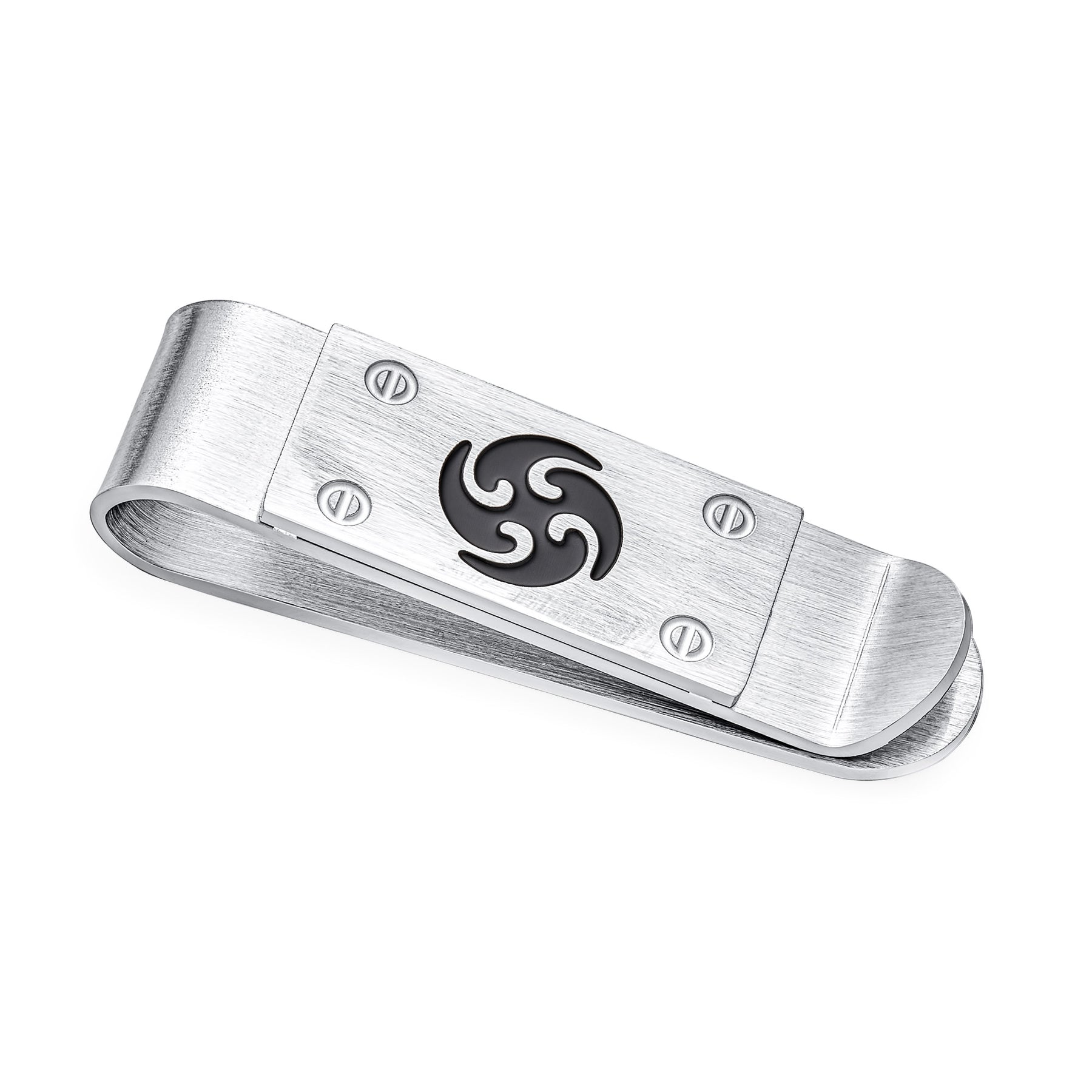 Black Whirling Symbol Blade Ninja Star Money Clip Credit Card Stainless Steel