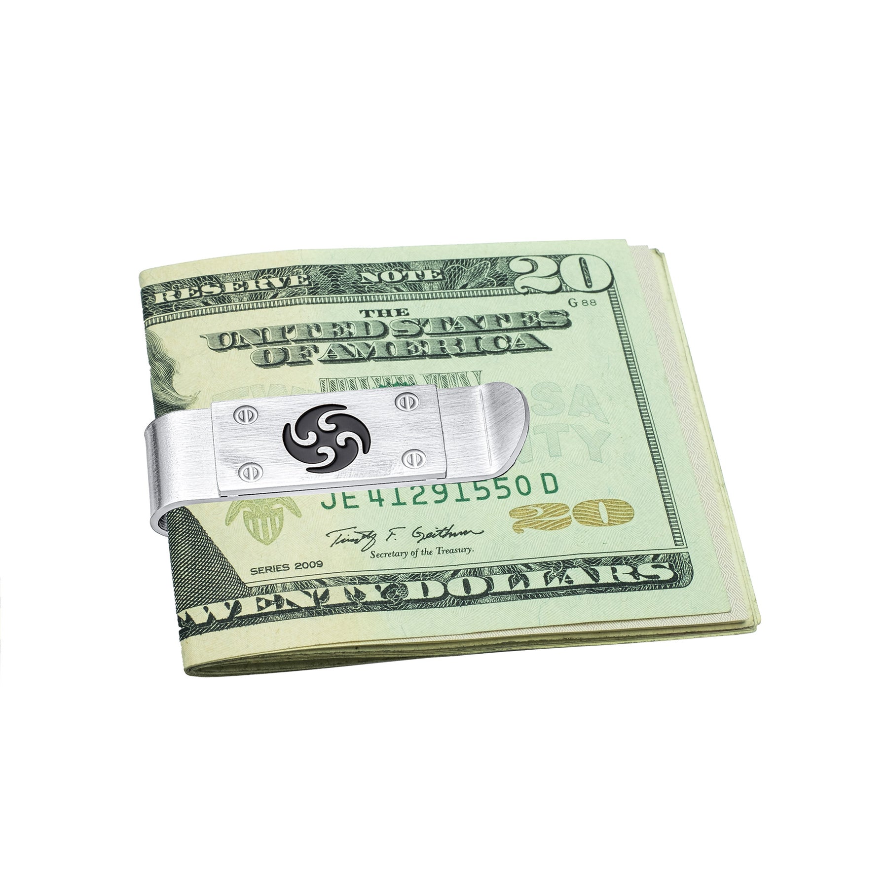 Black Whirling Symbol Blade Ninja Star Money Clip Credit Card Stainless Steel