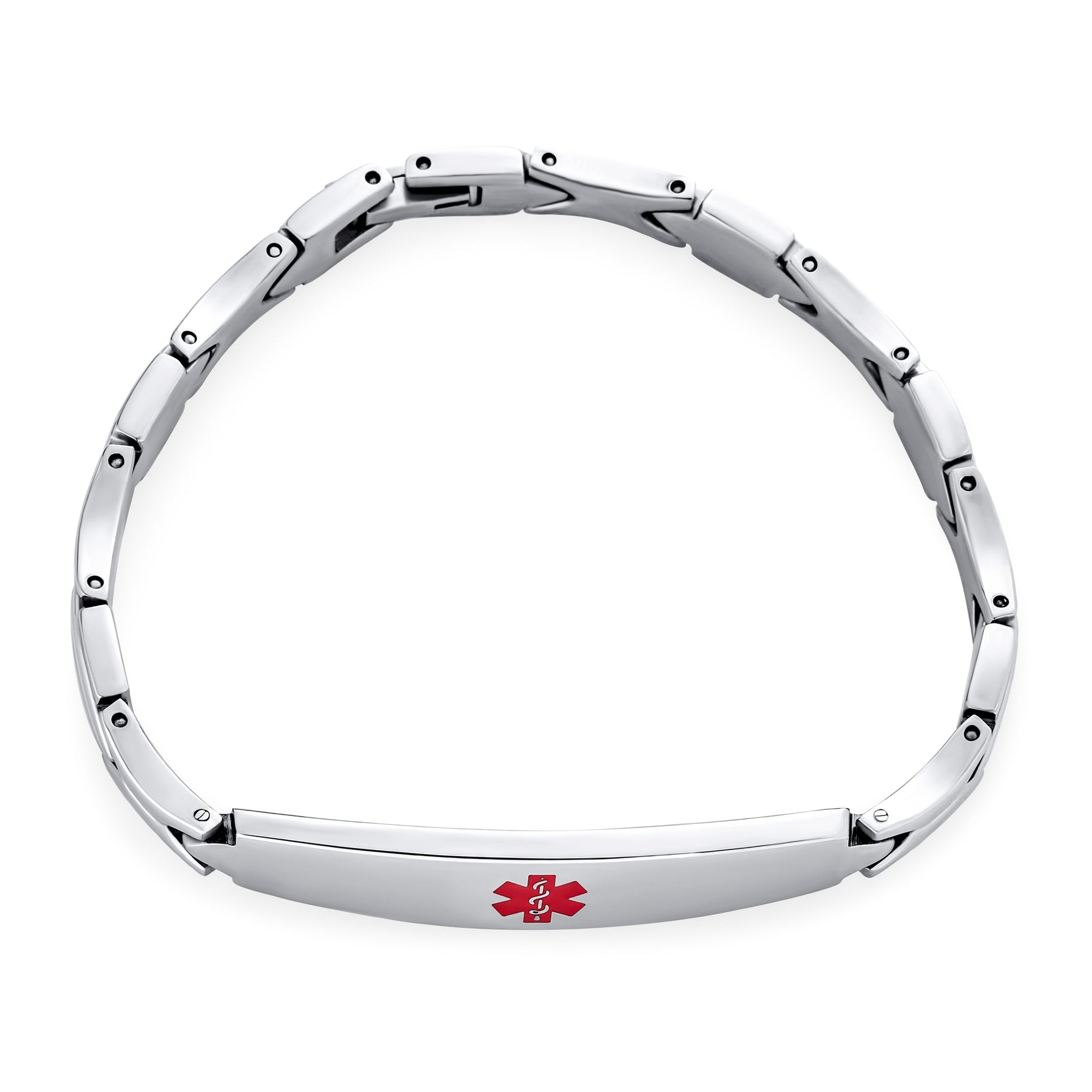 Medical ID Bracelet Set Two Leaf Link Chain Identification Name Plated Red Alert Stainless Steel