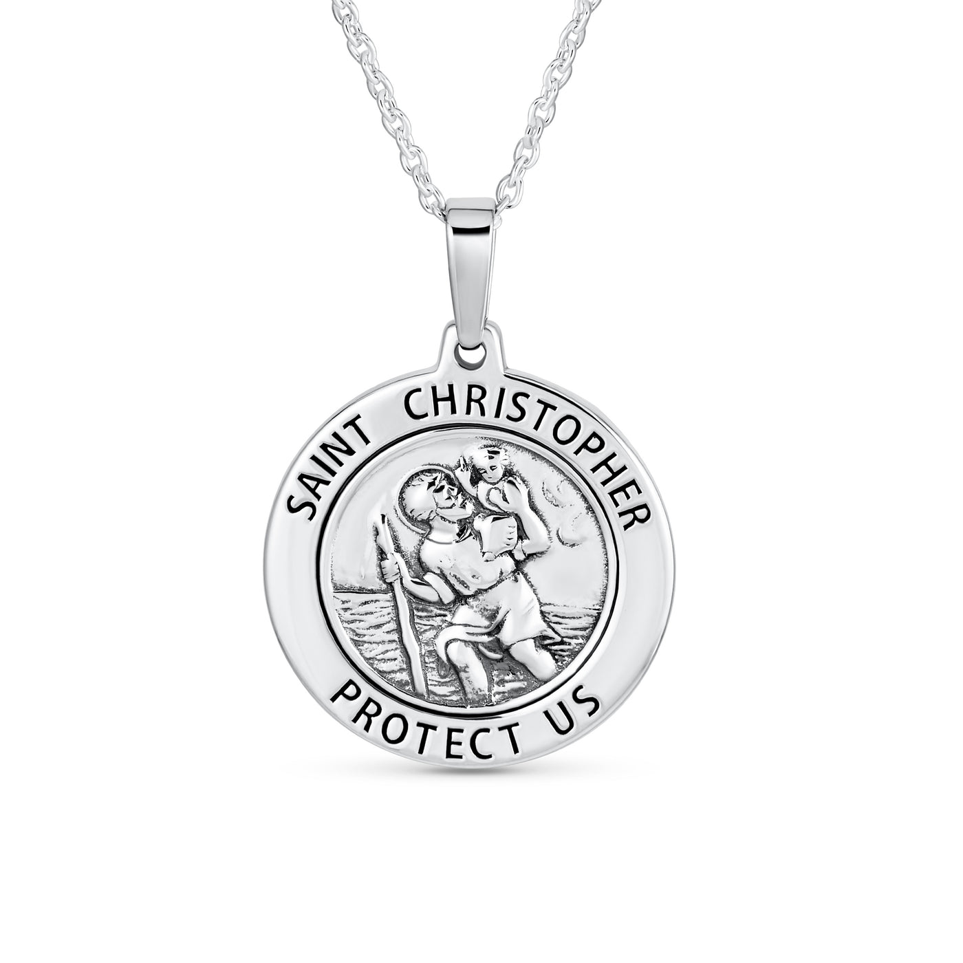 Large Saint Christopher Pendant Necklace Patron of Safe Travel Sterling Silver