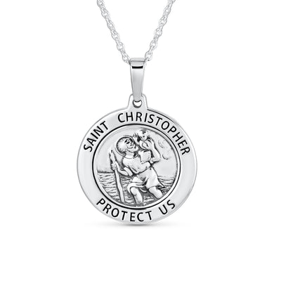 Large Saint Christopher Pendant Necklace Patron of Safe Travel Sterling Silver