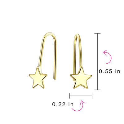 Minimalist Celestial Dangle Earrings in 14K Yellow Gold - USA Patriotic Style