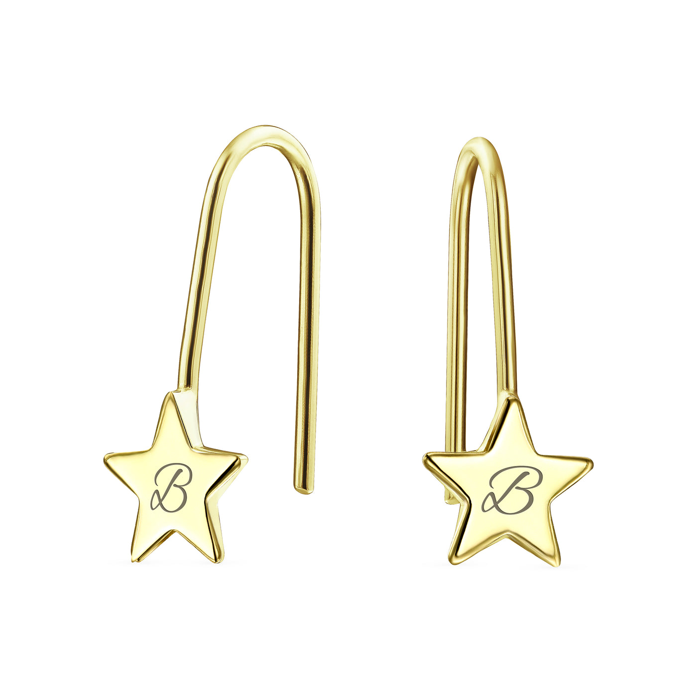 Minimalist Celestial Dangle Earrings in 14K Yellow Gold - USA Patriotic Style