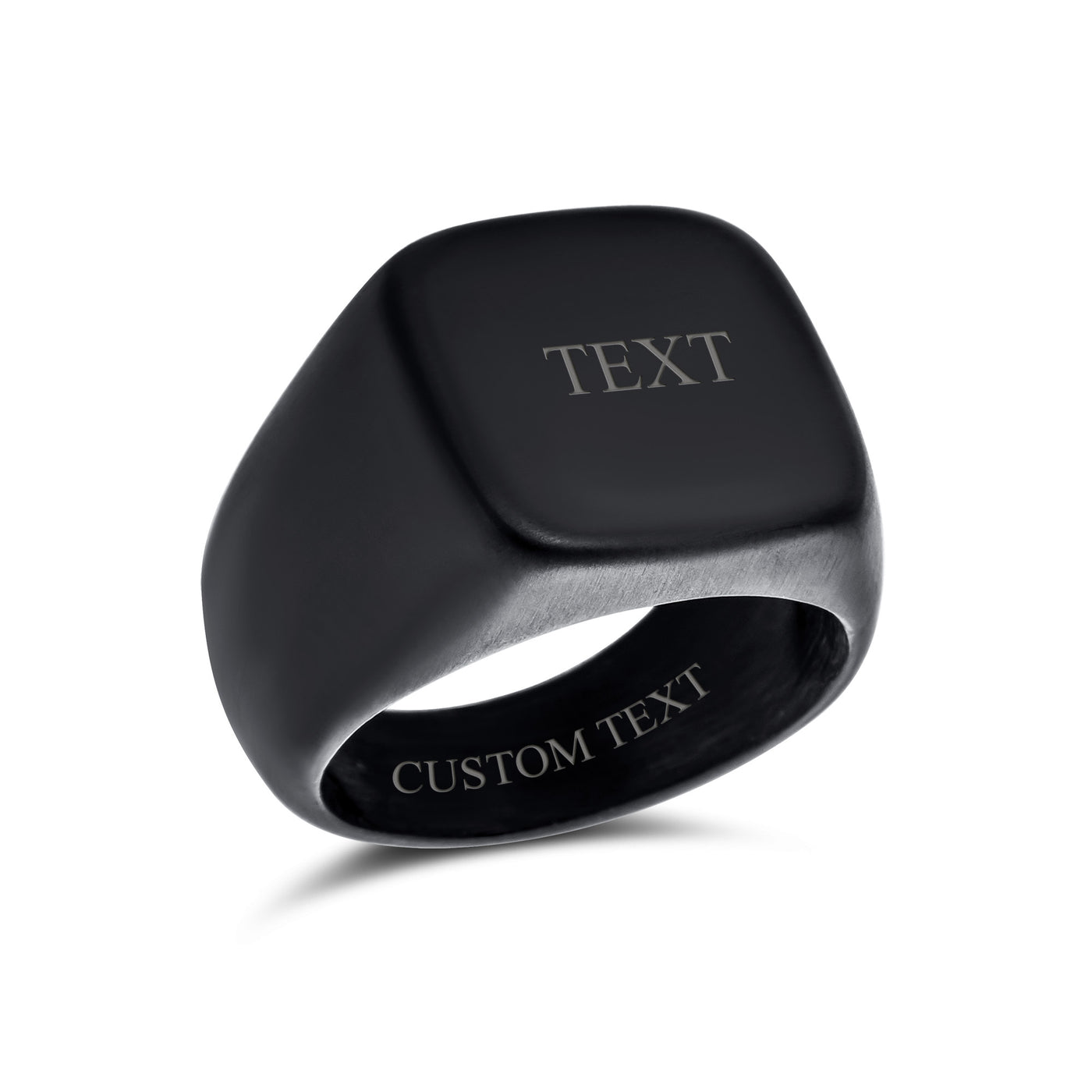 Mens Stainless Steel Monogram Initial Black Signet Ring Polished Matte Finish