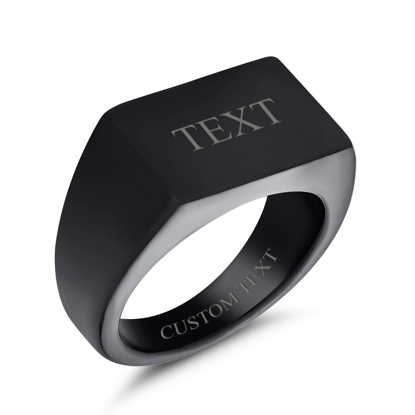 Mens Stainless Steel Monogram Initial Rectangle Black Signet Ring Polished Matte