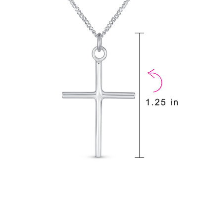 Minimalist Cross Pendant Necklace in Sterling Silver for Teens - Medium Tube Design