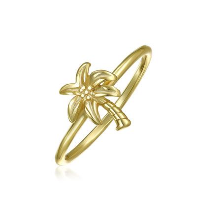 Midi Knuckle 1MM Band Palm Tree Ring Gold Plated Sterling Silver