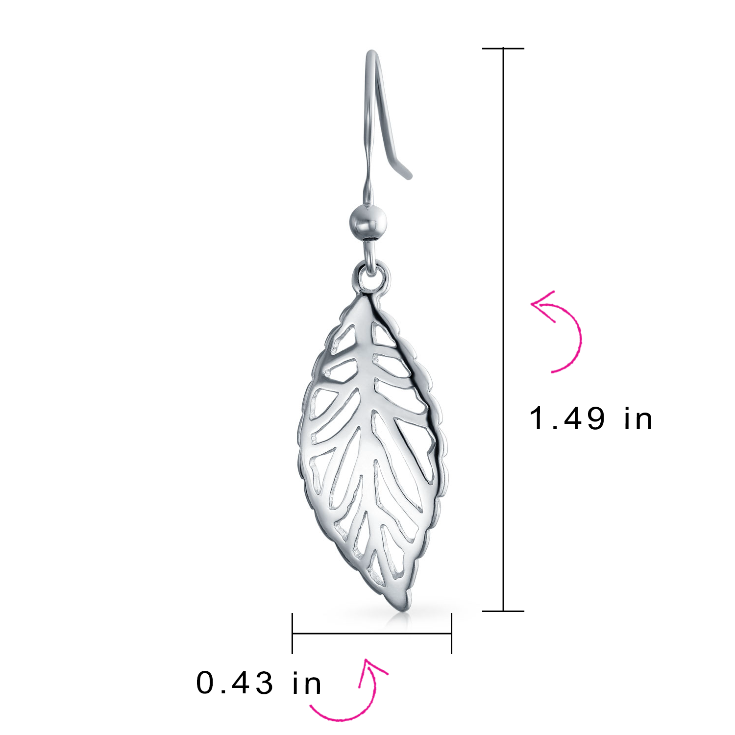 Filigree Leaf Feather Dangle Earrings Sterling Silver 1.5 Inch Western Jewelry