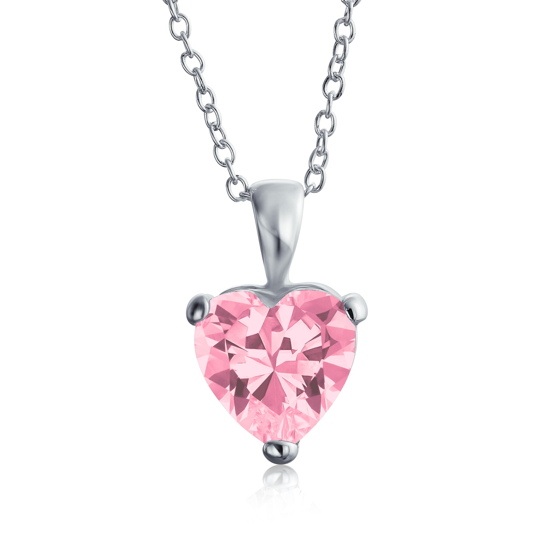 Set of 2 Timeless Elegant Red Pink CZ Heart Bridal Necklace Sterling Silver