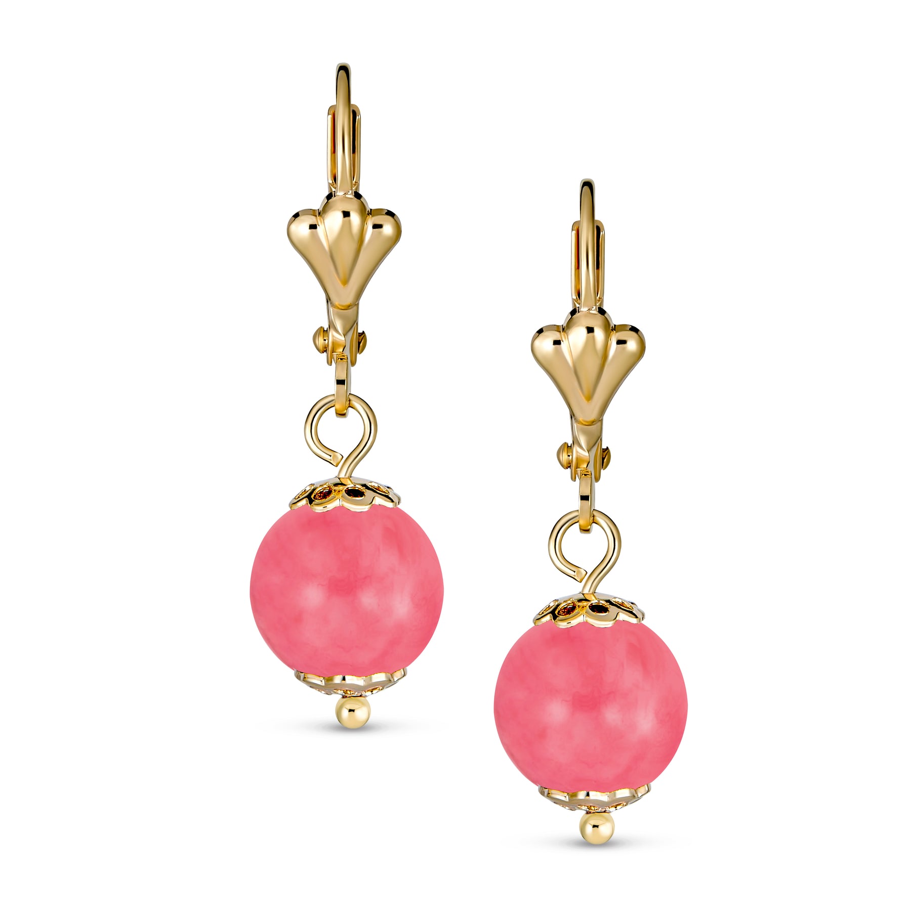 Purple Amethyst Pink Quartz White Onyx Dangle Ball Drop Earrings Gold Plated Lever Back (Set of 3)