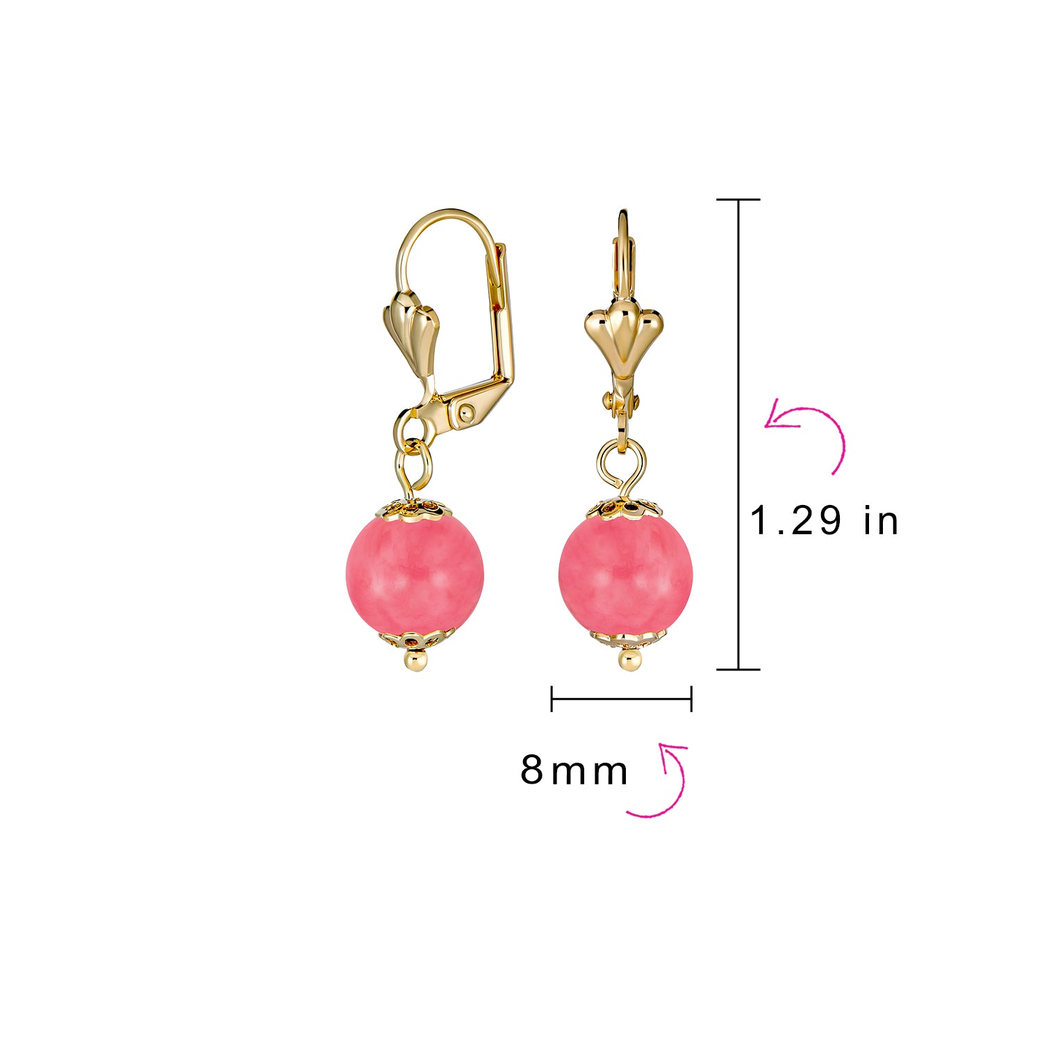 Purple Amethyst Pink Quartz White Onyx Dangle Ball Drop Earrings Gold Plated Lever Back (Set of 3)