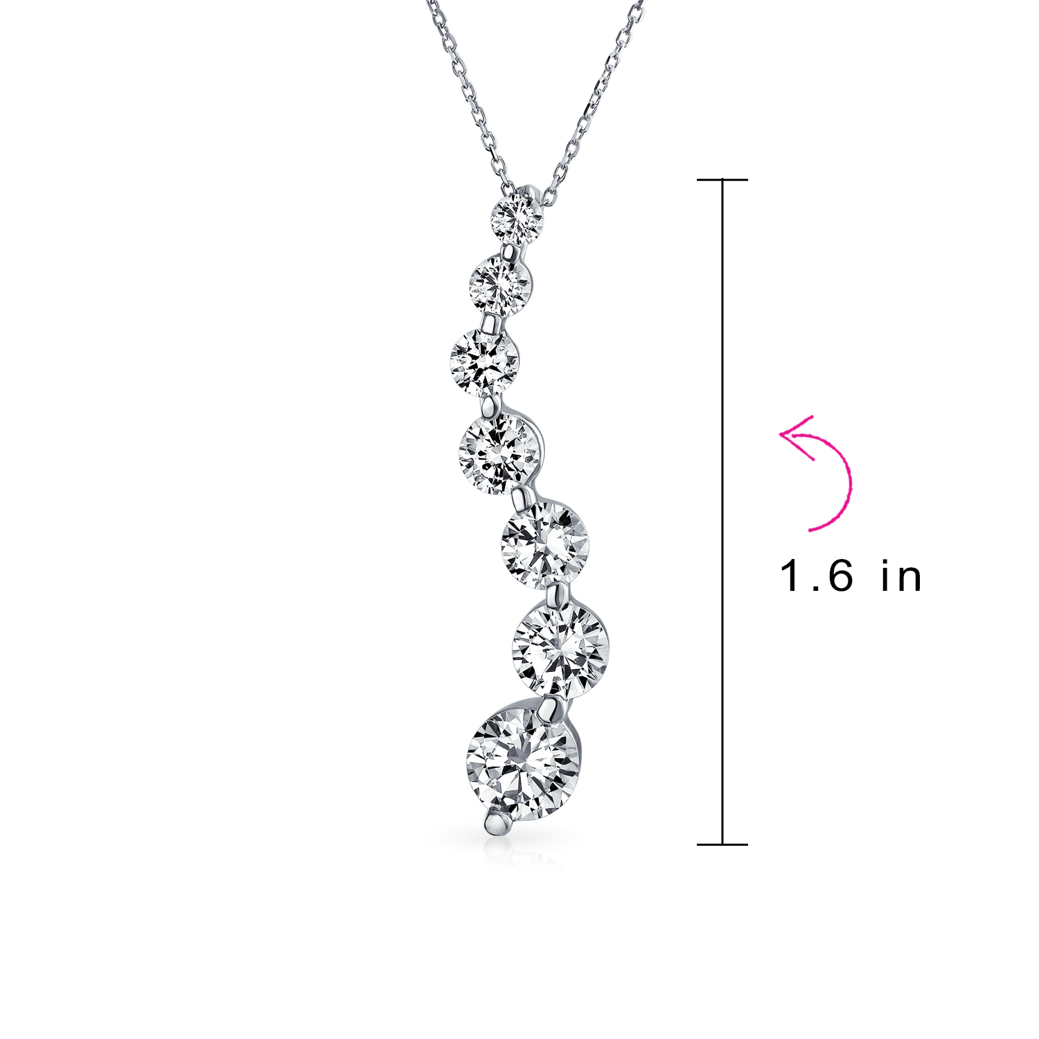 Love Is A Journey Cubic Zirconia7 Solitaire CZ Pendant Necklace Sterling Silver