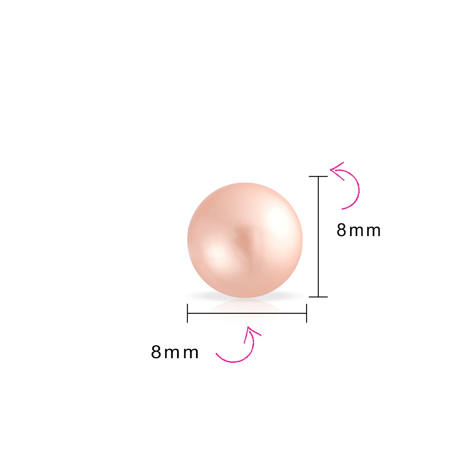 Set Of 3 White Black Pink Simulated Pearl Stud Ball Earrings Sterling Silver 8MM