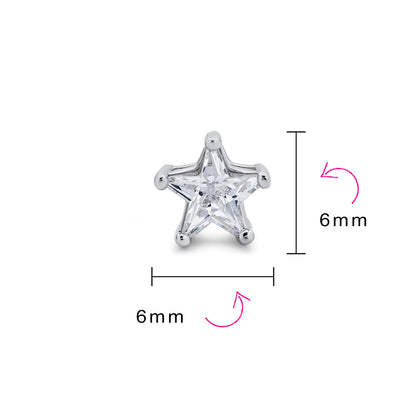 Small Celestial USA CZ Star Stud Earrings for Men, Sterling Silver, 7-6 MM