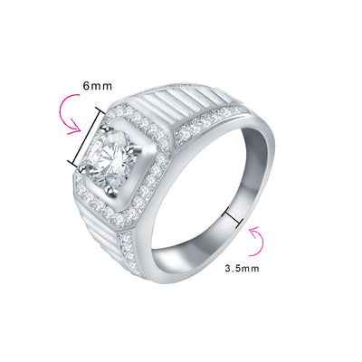 2CTW Clear CZ Halo Square Princess Cut Men's Stainless Steel Engagement Ring