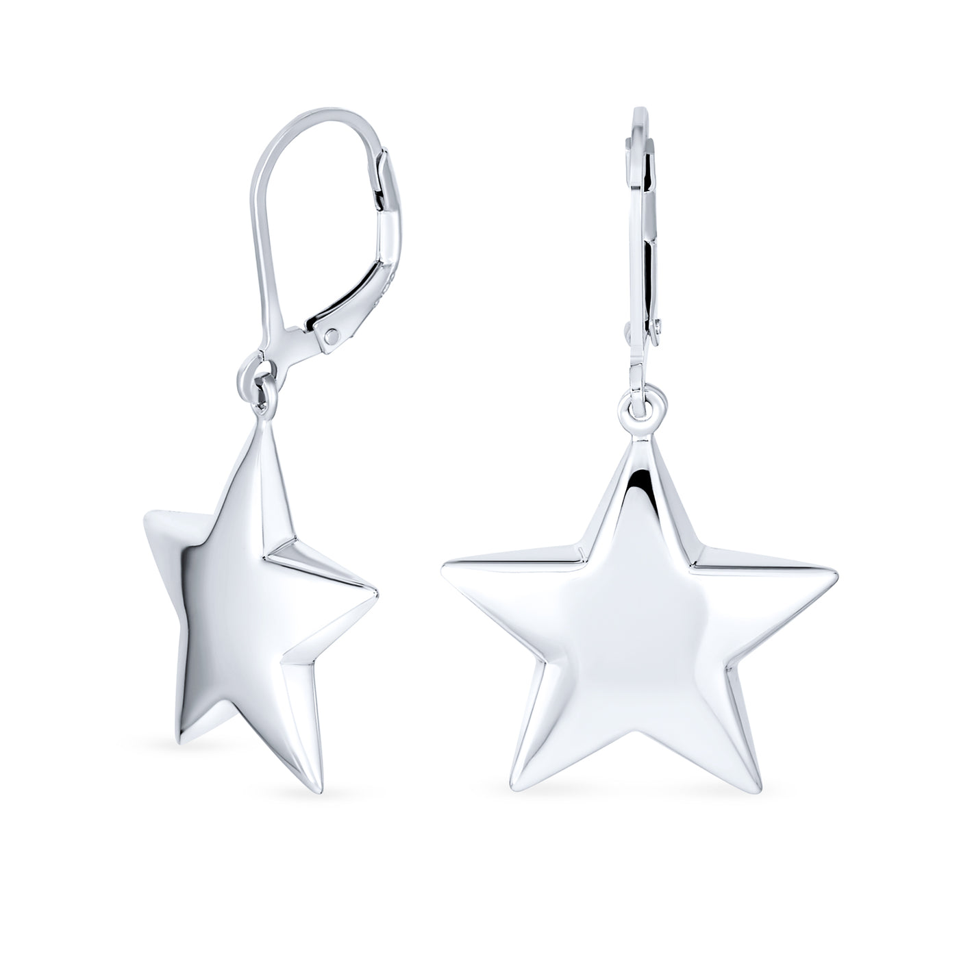 American Patriotic Celestial Dangle Earrings Sterling Silver Leverback Stars