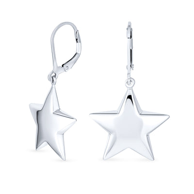 American Patriotic Celestial Dangle Earrings Sterling Silver Leverback Stars