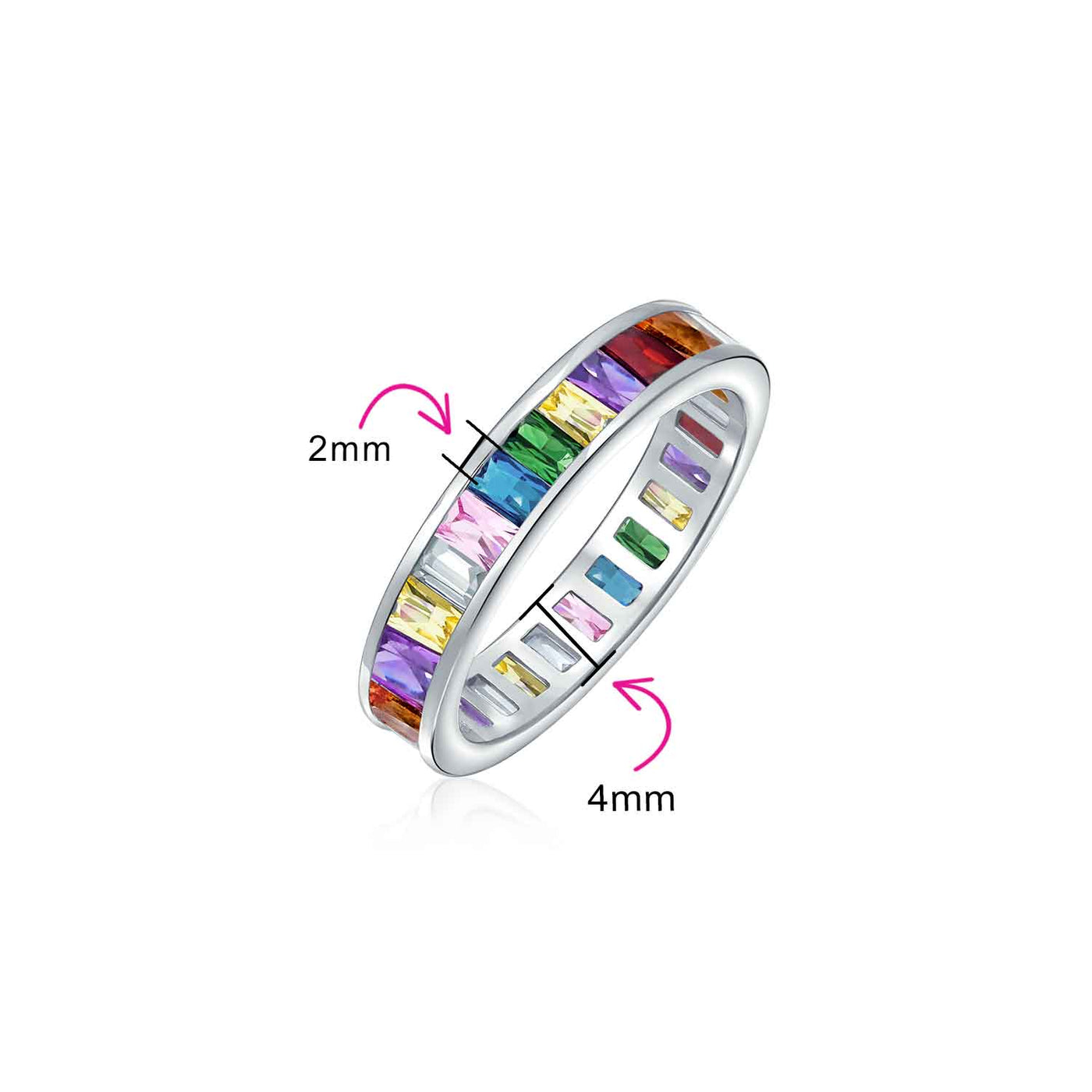 Cubic Zirconia Rainbow Cocktail Statement Ring Emerald Cut Baguette CZ Band