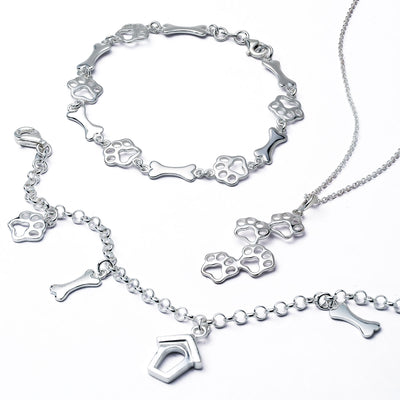 Animal Paw Prints Pendant Necklace in Sterling Silver for Pet Lovers