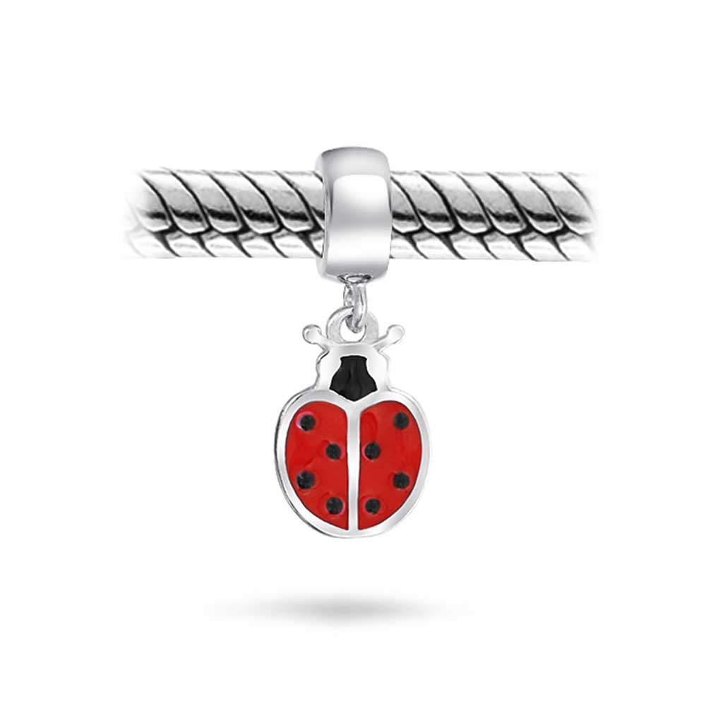Personalized Red Ladybug Dangle Charm Bead Sterling Silver for Bracelets