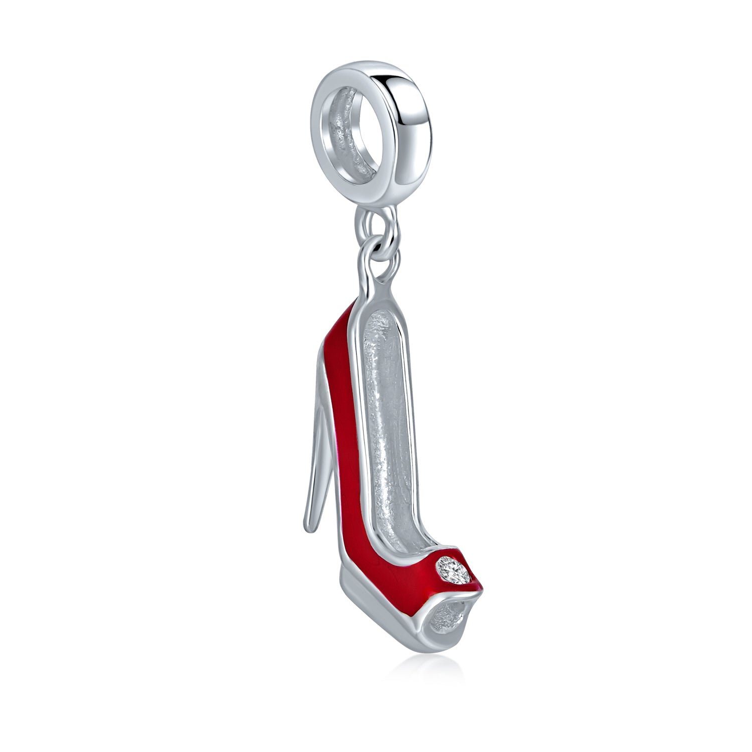 .925 Sterling Silver Designer Style Stiletto Red High Heel Shoe Charm Dangle Charm Bead for Bracelet