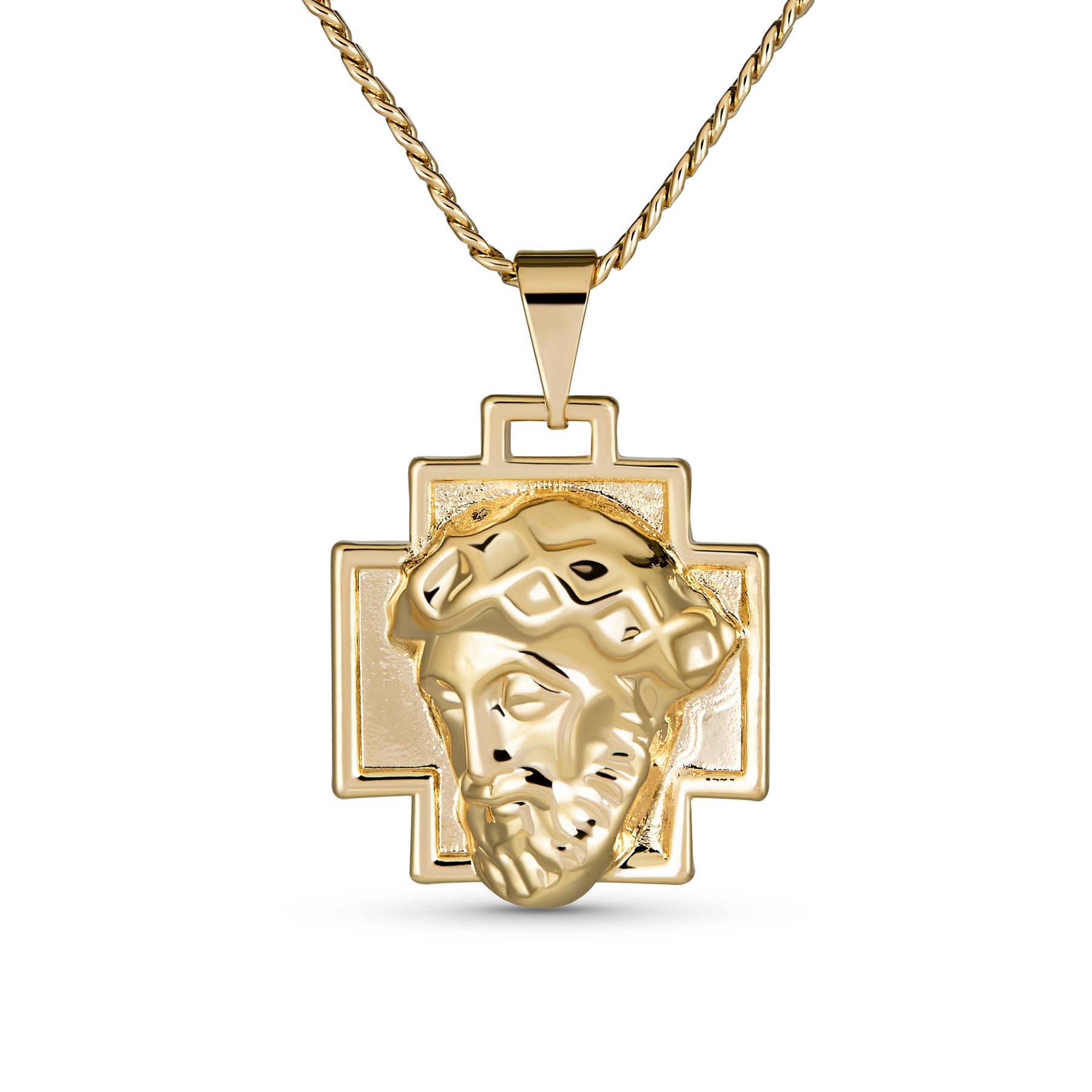Christ Cross Medallion Pendant Necklace Yellow Gold Plated