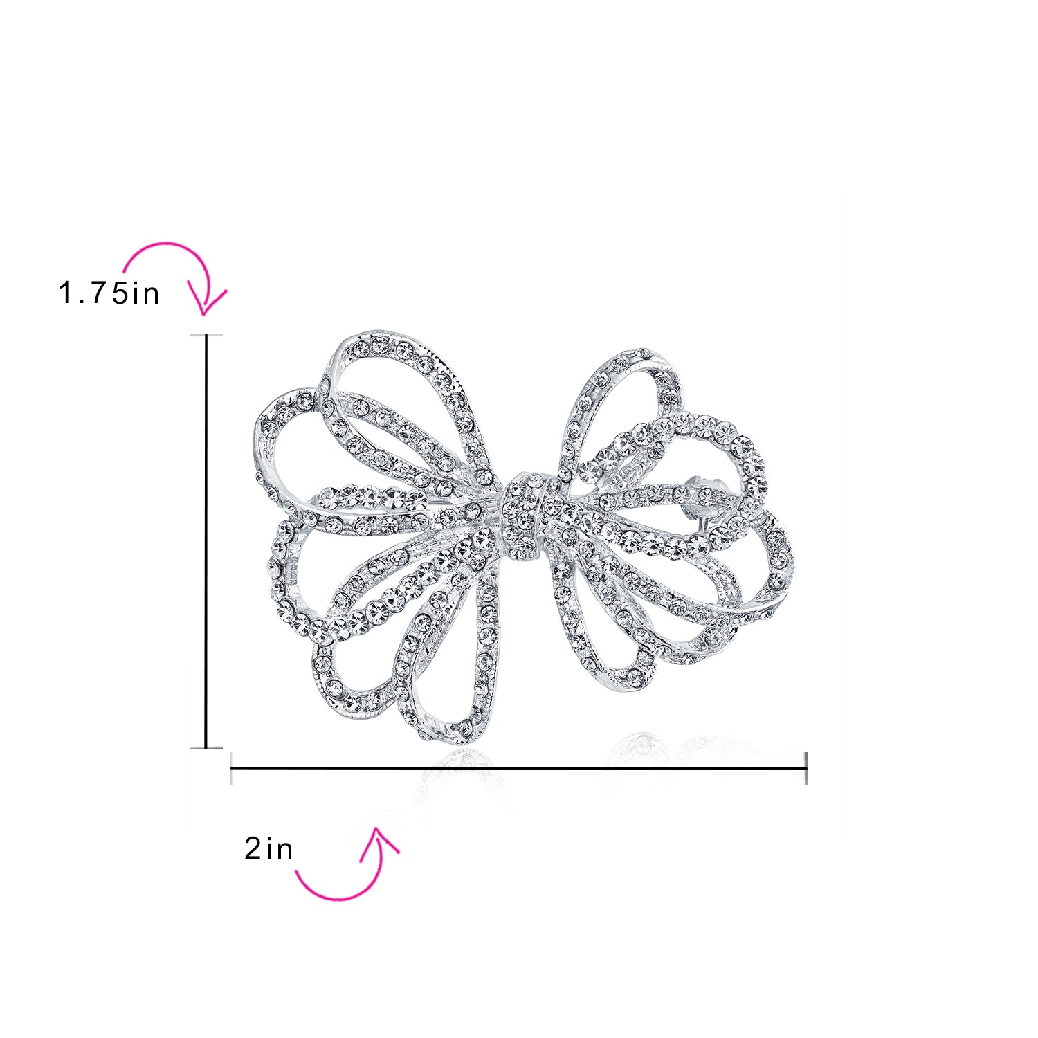 Set of 2 Large Bridal Holiday Crystal Wedding Bow Brooch Pin Silver Gold Plated