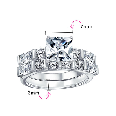 Traditional CZ Baguettes Cocktail Statement Ring with 2CT Princess Cut Solitaire