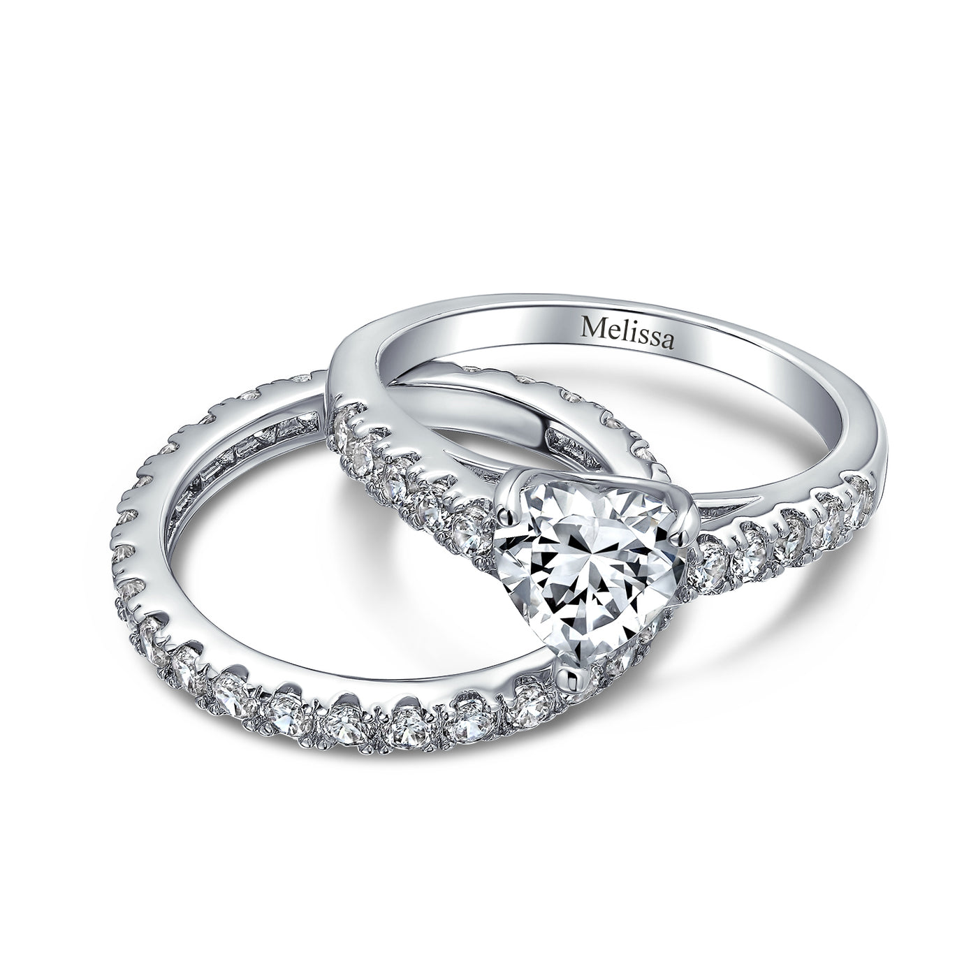 Cocktail Statement Ring: 1CT CZ Heart Shaped Anniversary Wedding Engagement Band Set