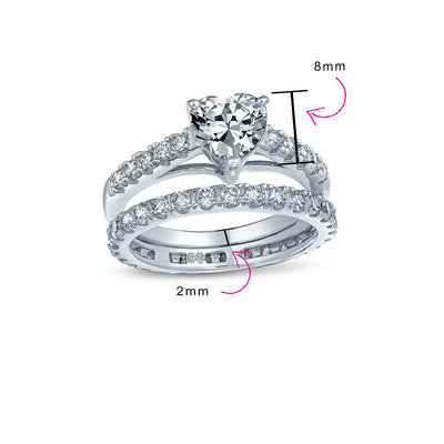 Cocktail Statement Ring: 1CT CZ Heart Shaped Anniversary Wedding Engagement Band Set