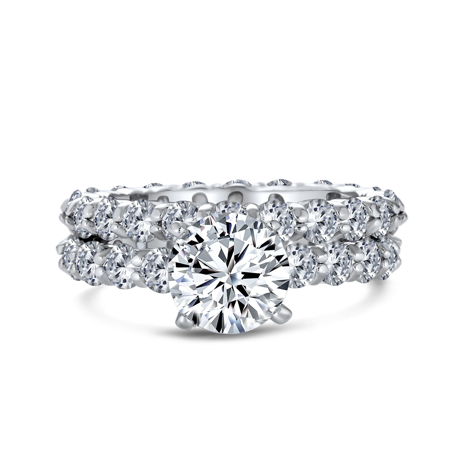 3CT CZ Solitaire Cubic Zirconia Engagement Ring Set Eternity Band .925 Sterling Silver 6-Prong Design