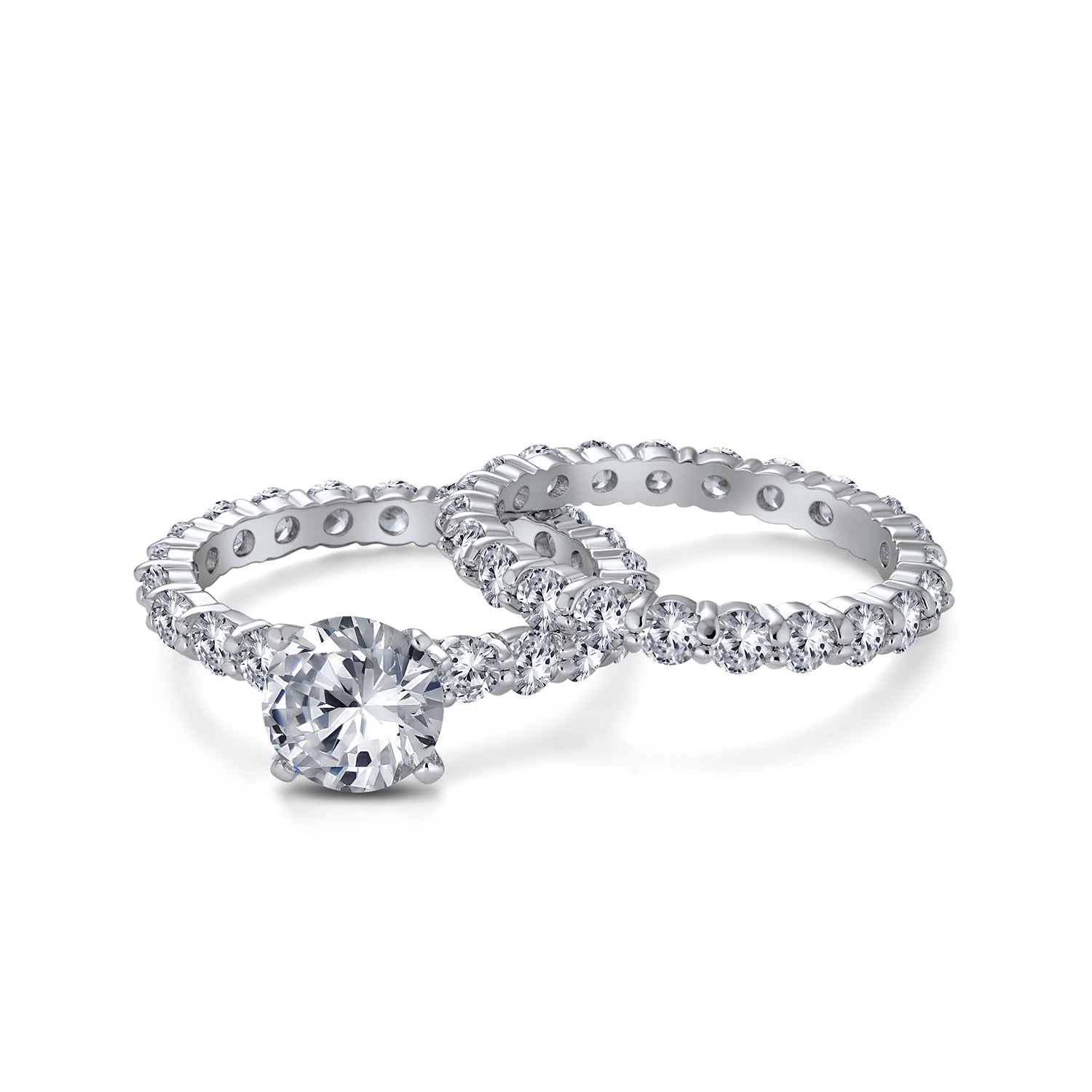 3CT CZ Solitaire Cubic Zirconia Engagement Ring Set Eternity Band .925 Sterling Silver 6-Prong Design