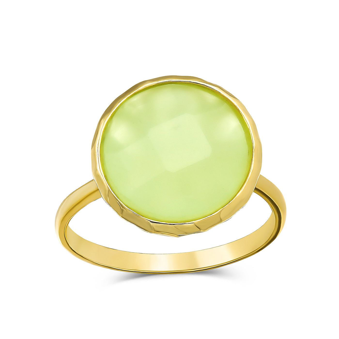 Light Green Silver Ring with Large Simulated Chalcedony Quartz Stone 14K Gold Plated