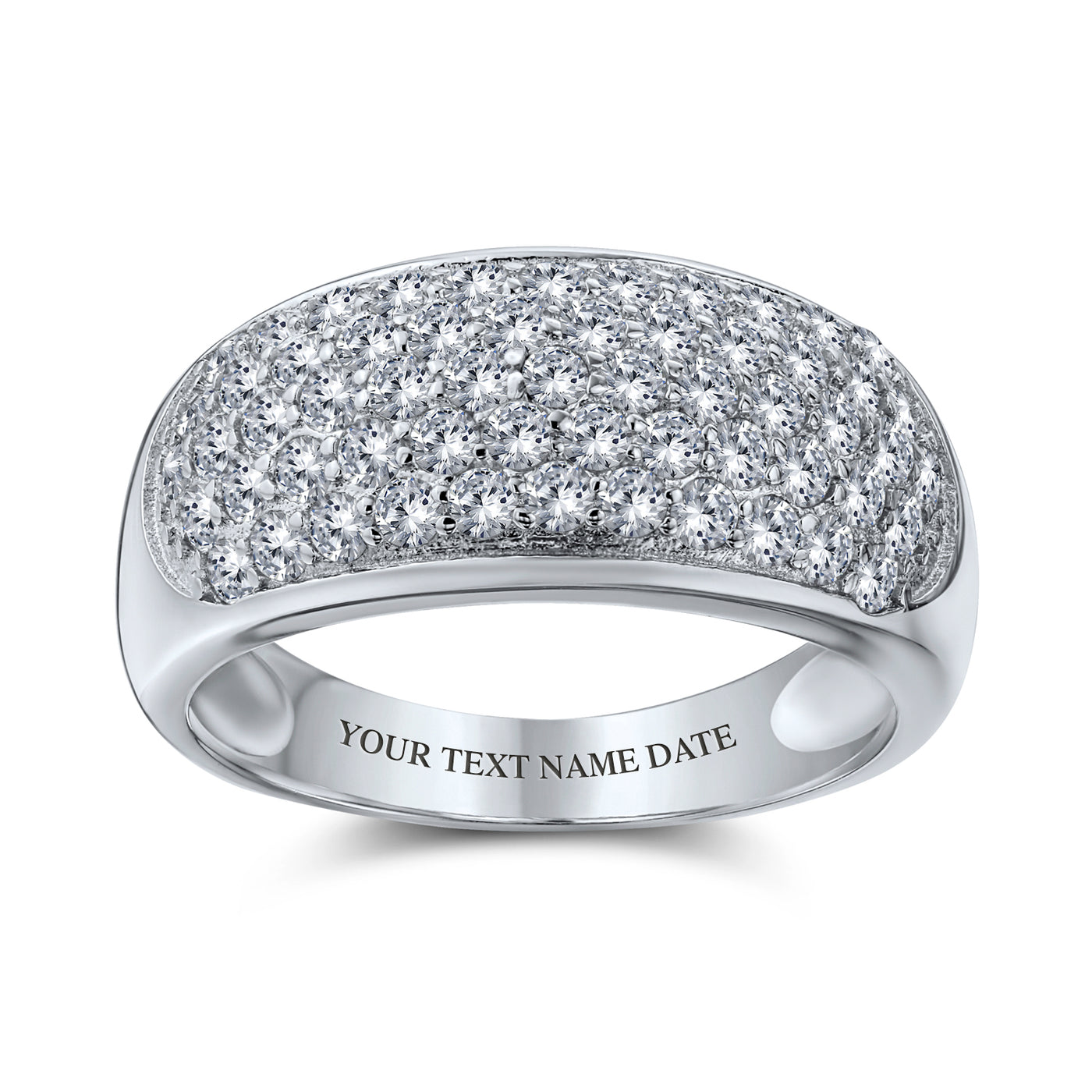 Micro Pave Cubic Zirconia Cocktail Statement Ring in Sterling Silver Wide Dome Design