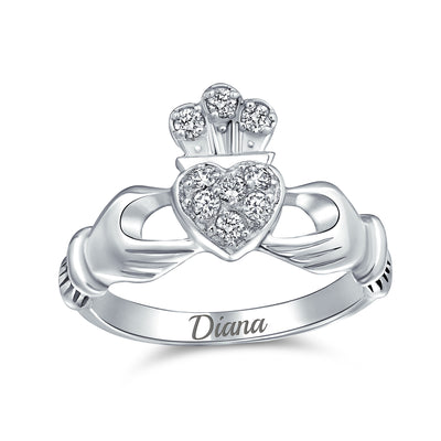 BFF Sorority Sister Cocktail Statement Ring with CZ Pave Heart Claddagh Design