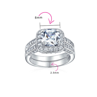 Classic 2CT Cushion Cut Cocktail Statement Ring with CZ Pave Side Stones Sterling Silver