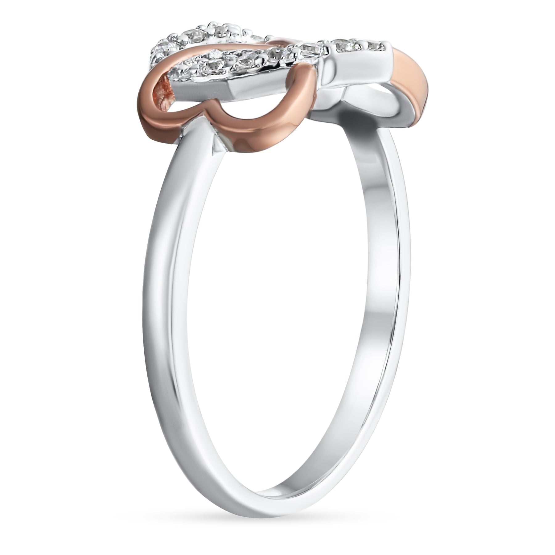 Romantic CZ Pave Cubic Zirconia Intertwined Infinity Forever Heart Promise Ring Rose Gold Sterling Silver