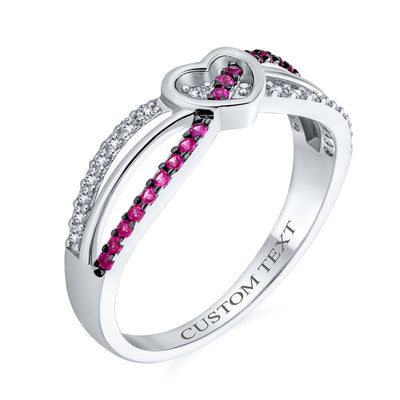 Romantic CZ Accent Cocktail Statement Ring with Pink Heart and Sterling Silver Bands