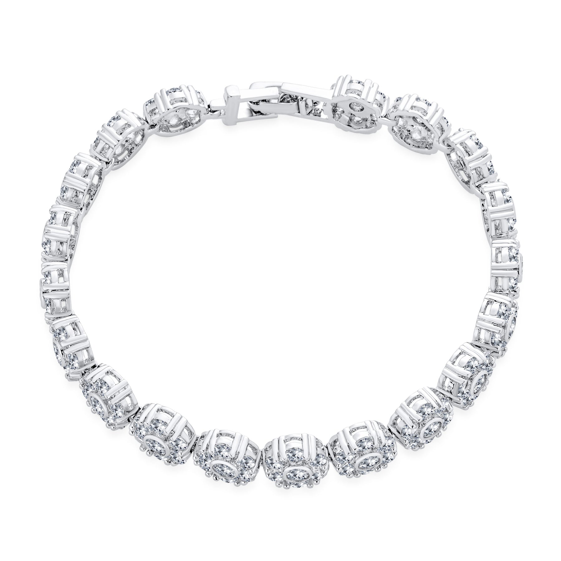 Formal Statement Cubic Zirconia Pave CZ Floral Circlets Rose Flower Motif Tennis Bracelet