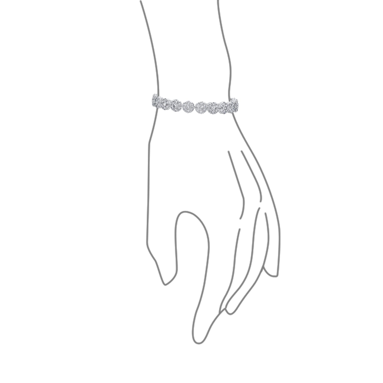 Formal Statement Cubic Zirconia Pave CZ Floral Circlets Rose Flower Motif Tennis Bracelet