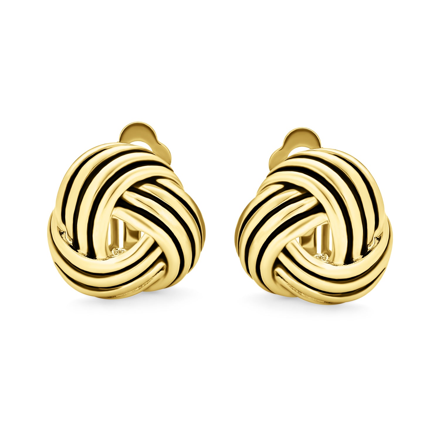 Rope Cable Love Knot Work Clip On Earrings Non Pierced Ears Black Oxidized Gold Plated (Set of 2)